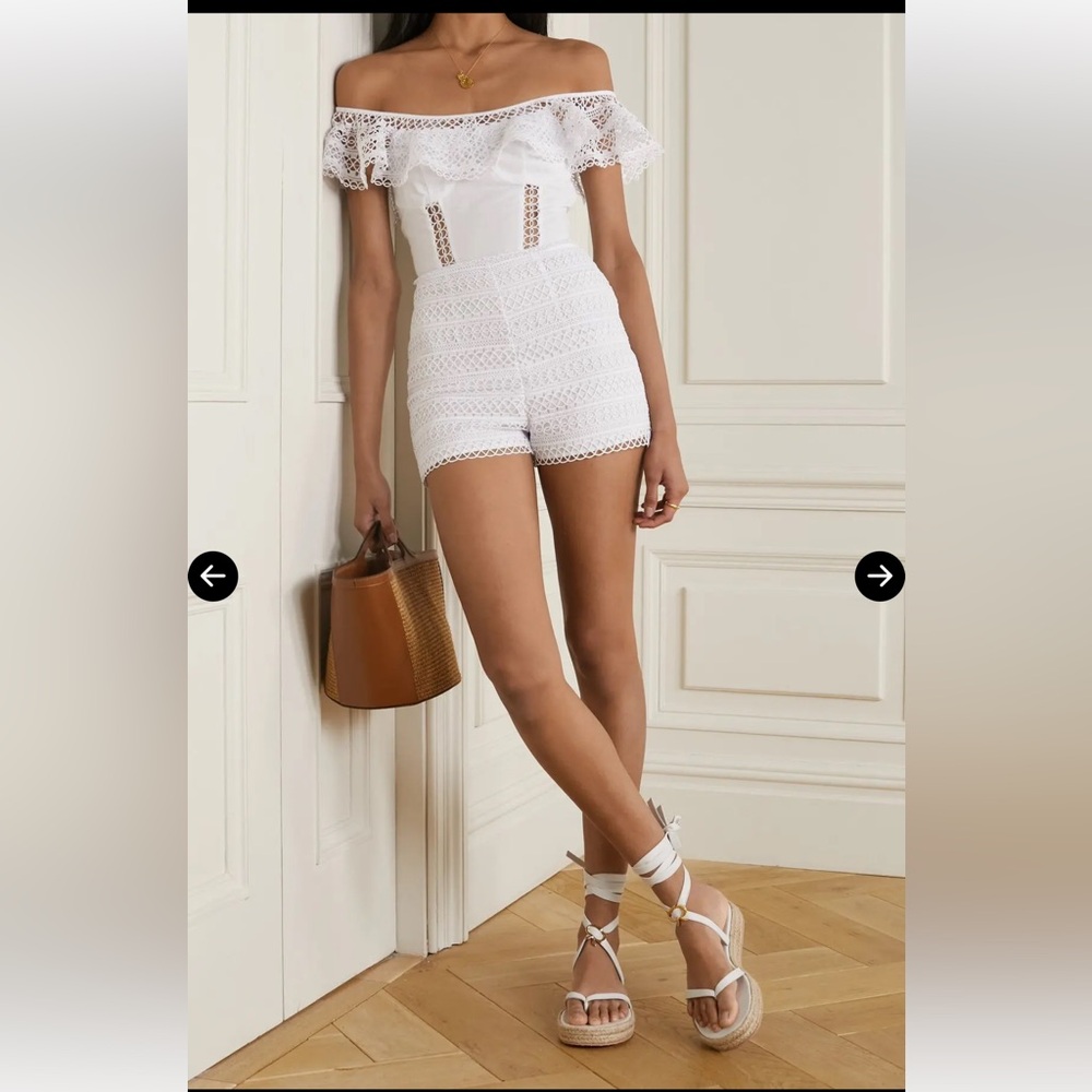 Charo Ruiz Ibiza Cotton Poplin Crochet Lace Playsuit White Coquette Sexy SZ SM